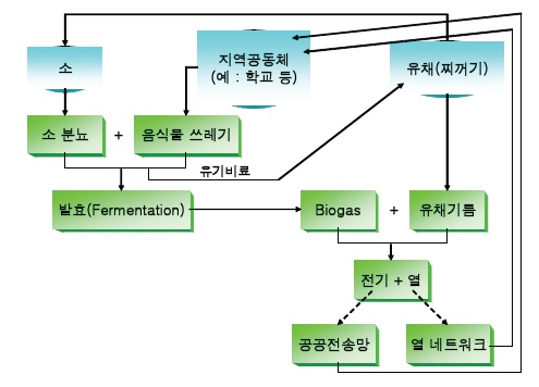 물질·에너지 순환의 예(Mass-Energy Closed Circulations): 지역공동체와 농업(소, 유채)의 공급 사슬 관리(Supply Chain Management)