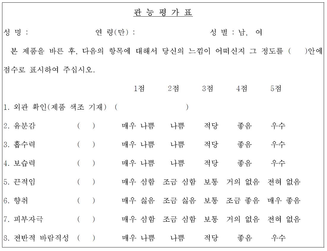 관능평가표