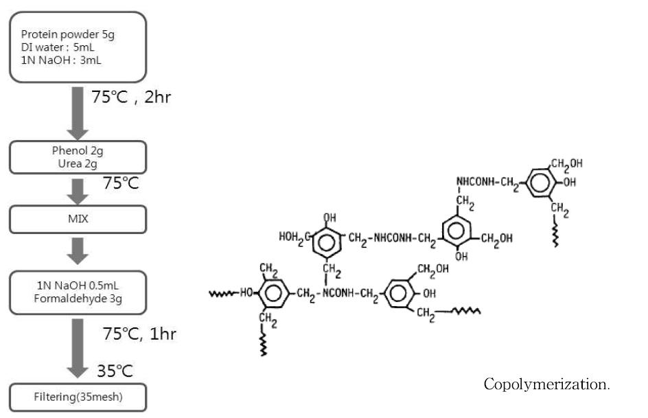 Protein-UF접착제의 제조방법 및 원리와 copolymerization 결합구조