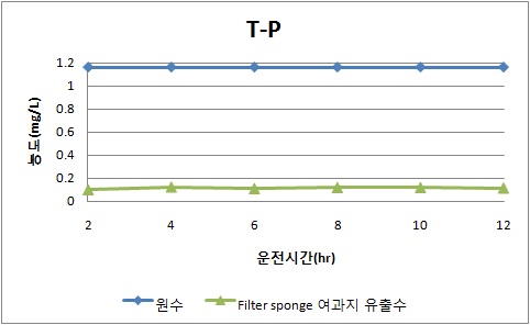 Filter sponge 여과지의 T-P 제거효율 (여름철)