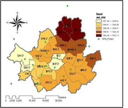 AWS 자료에 의한 면적평균 강수량