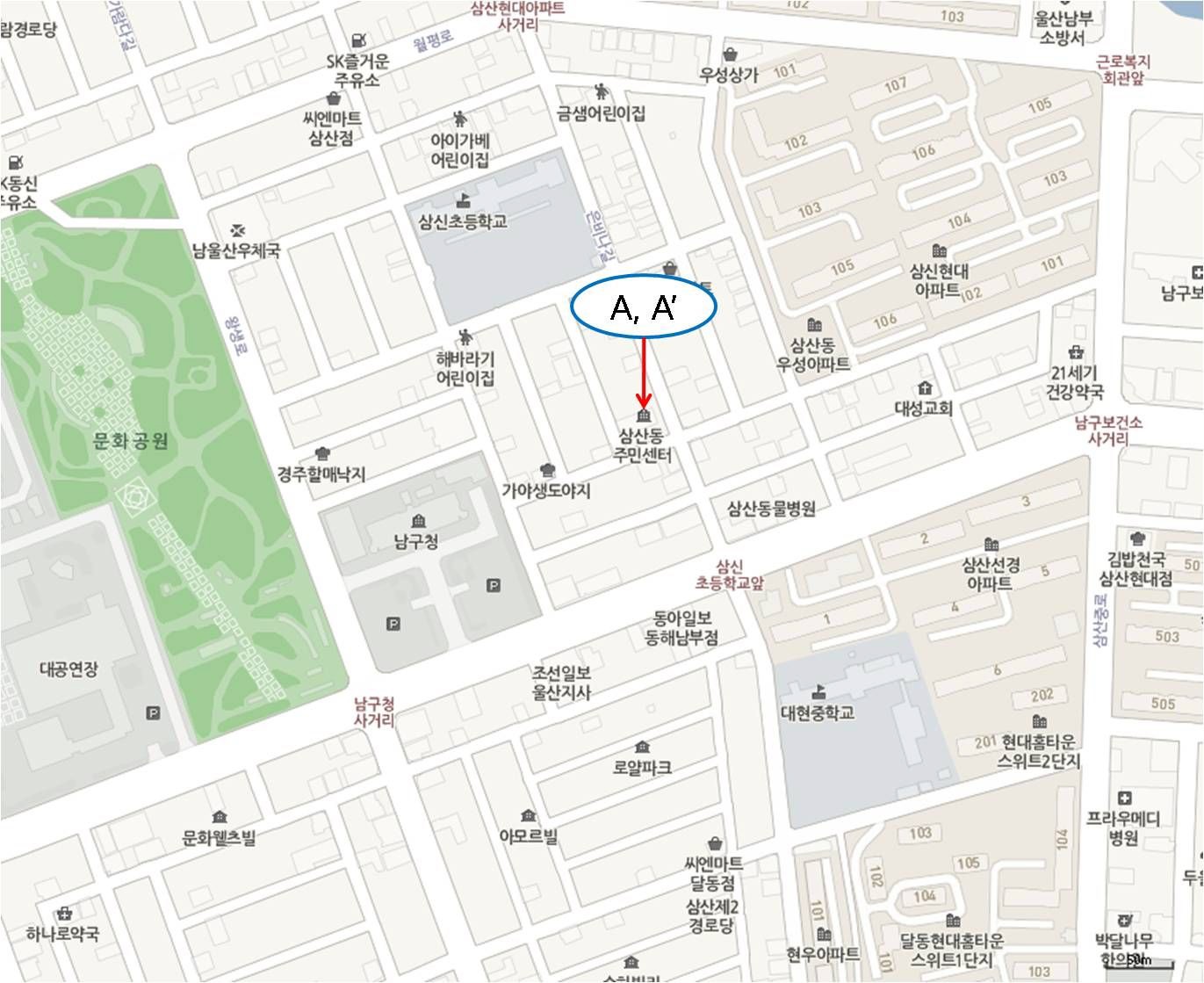 삼산동 포집 지역 지도 정보