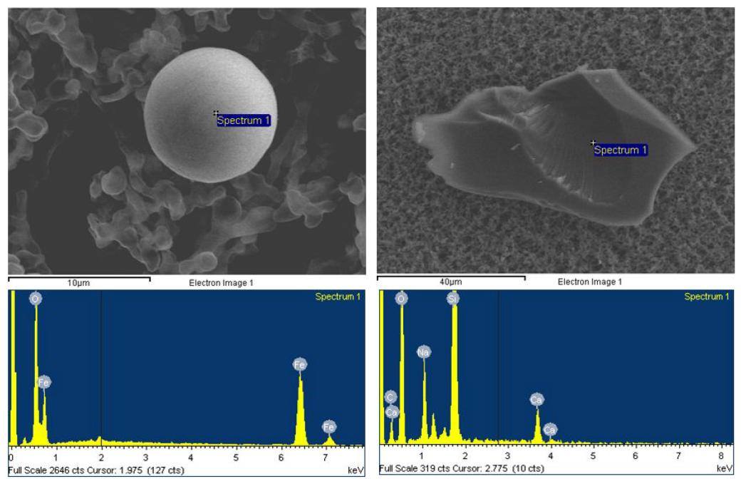 공기 중 시료에 포함된 철산화물과 유리입자에 대한 SEM/EDS관찰