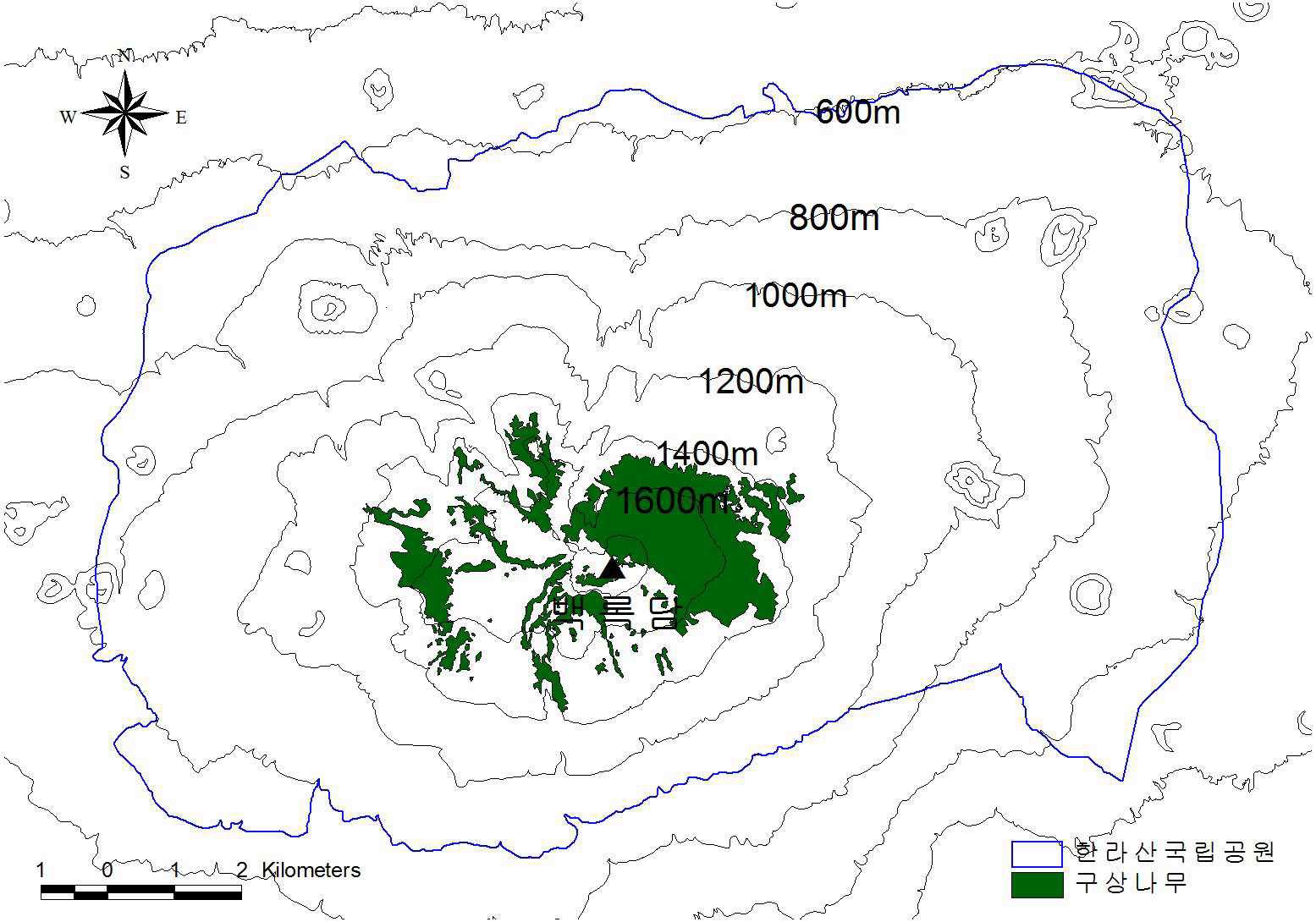 그림 16. 한라산국립공원내 구상나무림 분포