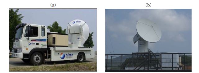Fig. 2.2.1. Photographs of mobile X-Polarimetric Radar(left) and the fixed(right).