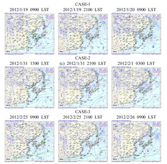 Fig. 4.2.5. Surface weather maps for each CASE.