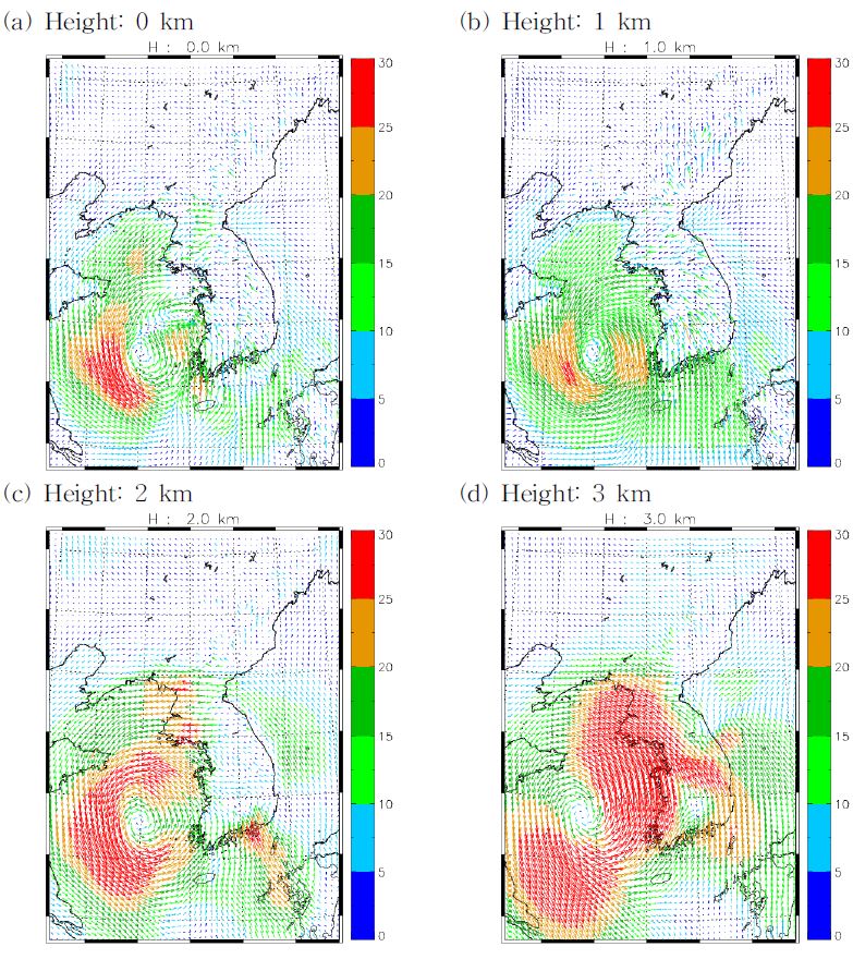 Fig. 2.1.5. The background wind field in case of typhoon MUIFA at 15 UTC 07 Aug., 2011.