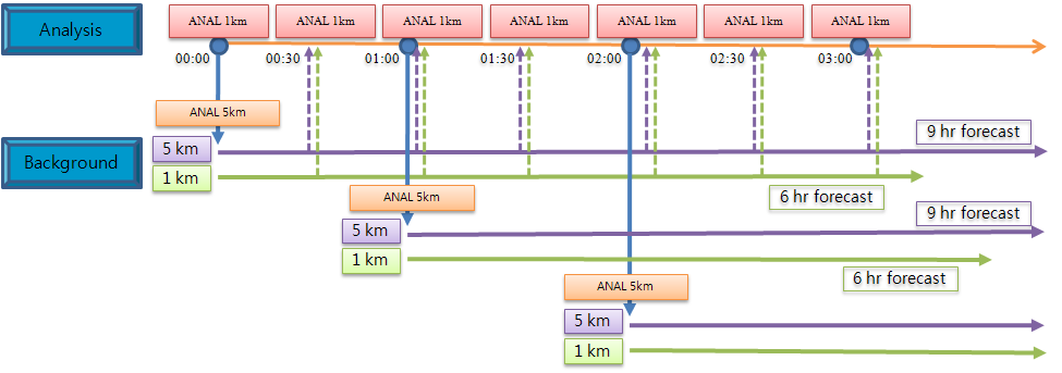 Fig. 2.1.1. Schematic diagram of background and analysis fields for Advanced Storm-scale Analysis and Prediction System(ASAPS).