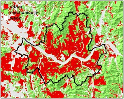 Fig. 3.1.9. Analysis map of surface influence on turbulence