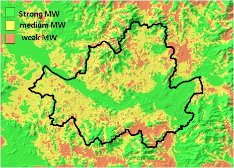 Fig. 3.1.10. Analysis map of meso scale wind conditions