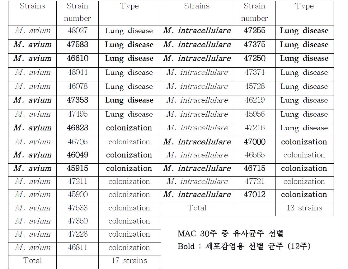 아산병원으로부터 분리된 Mycobacterium avium complex (MAC) 임상 균주