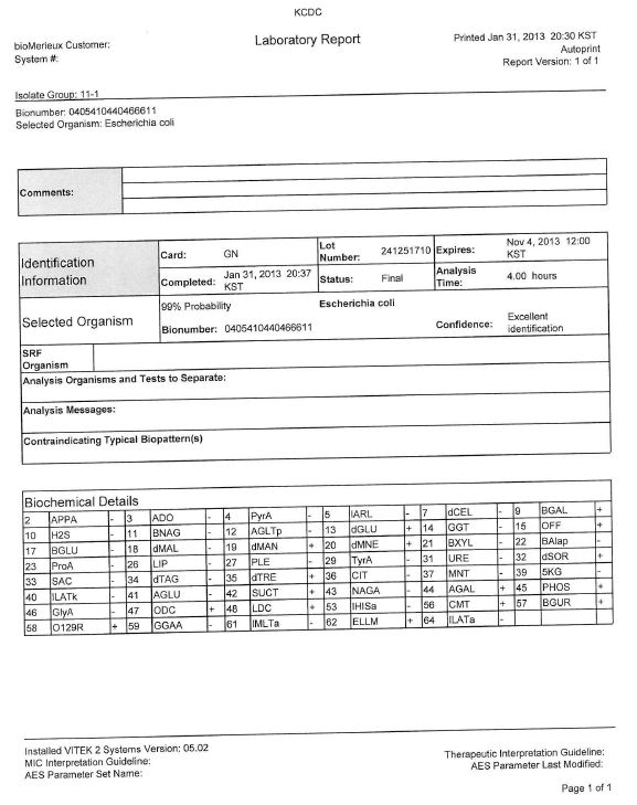 Fig. 36. Analysis of microorganism dection test by VITEK for C57BL/6 mice in SPF area area