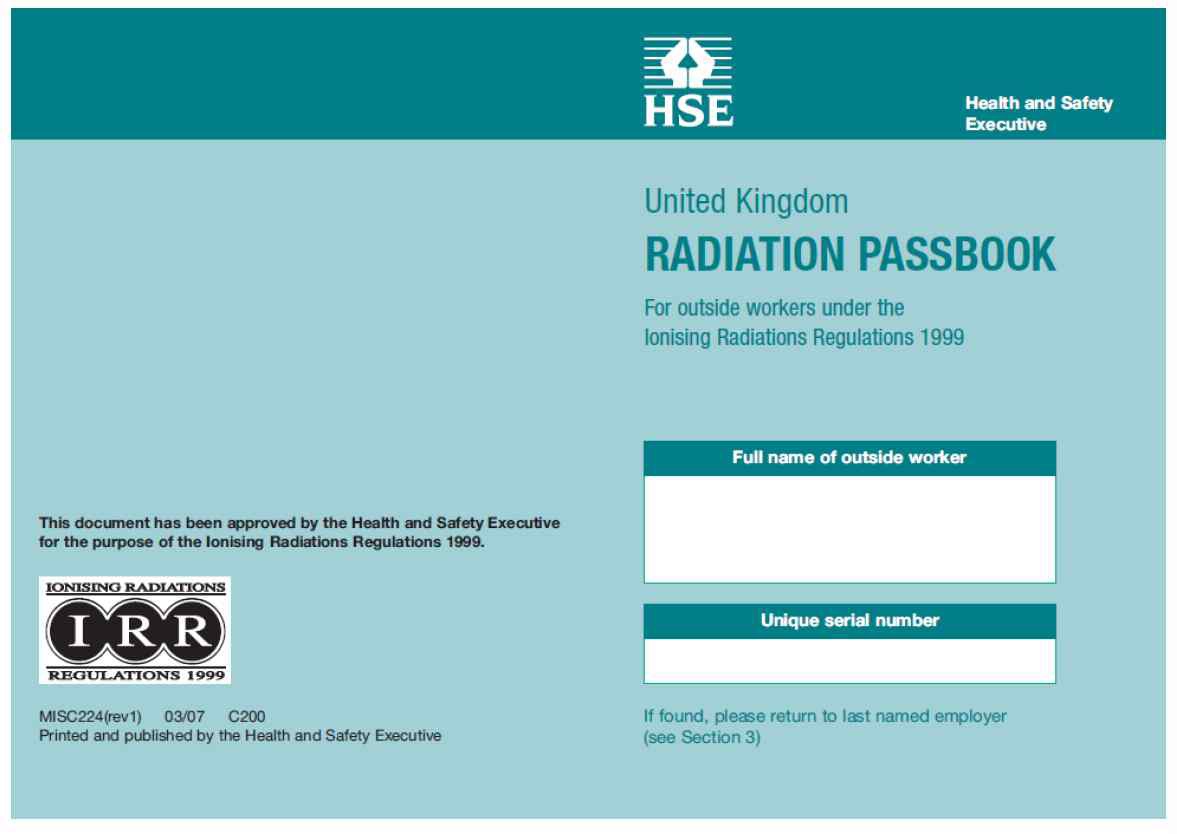 그림 25. 영국의 방사선작업종사자의 피폭방사선량관리에 사용되는 선량통장