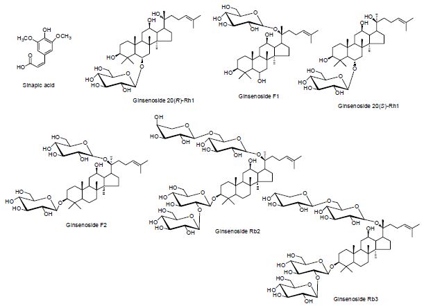 Fig. 1. Chemical structures of major constituents of EBM-79, EBM-80 and EBM-81