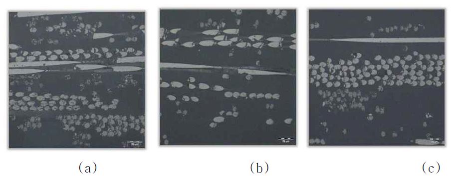 탄소섬유 부직포 복합재료(CMT) 공정별 SEM 단면 사진