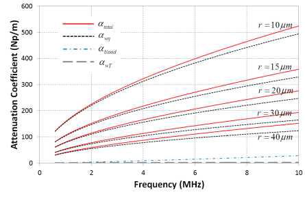 마이크로채널 크기에 따른 혈액내 음파 감쇠 계수