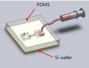 마이크로채널 내로 유체 유입 실험의 개략도