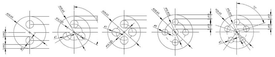 Hole forming plan (left to right : 2, 3, 4, 5 and 6 hole structure)