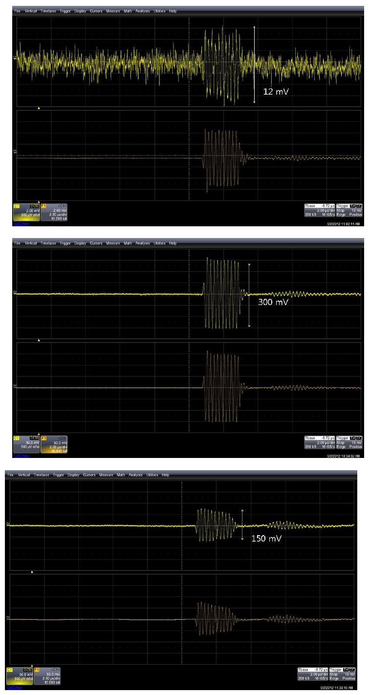 Measured signal with various single crystals(Quartz, LiNbO3, PMNT)