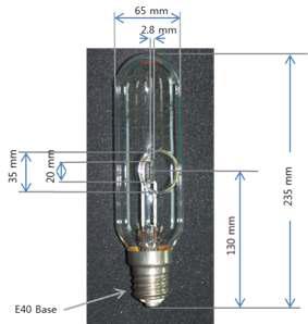 Dimensions of the tungsten strip lamp.