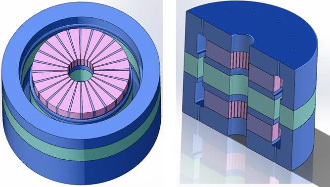 Horizontal and vertical cross-sectional views of KRISS magnet for watt balance experiment.