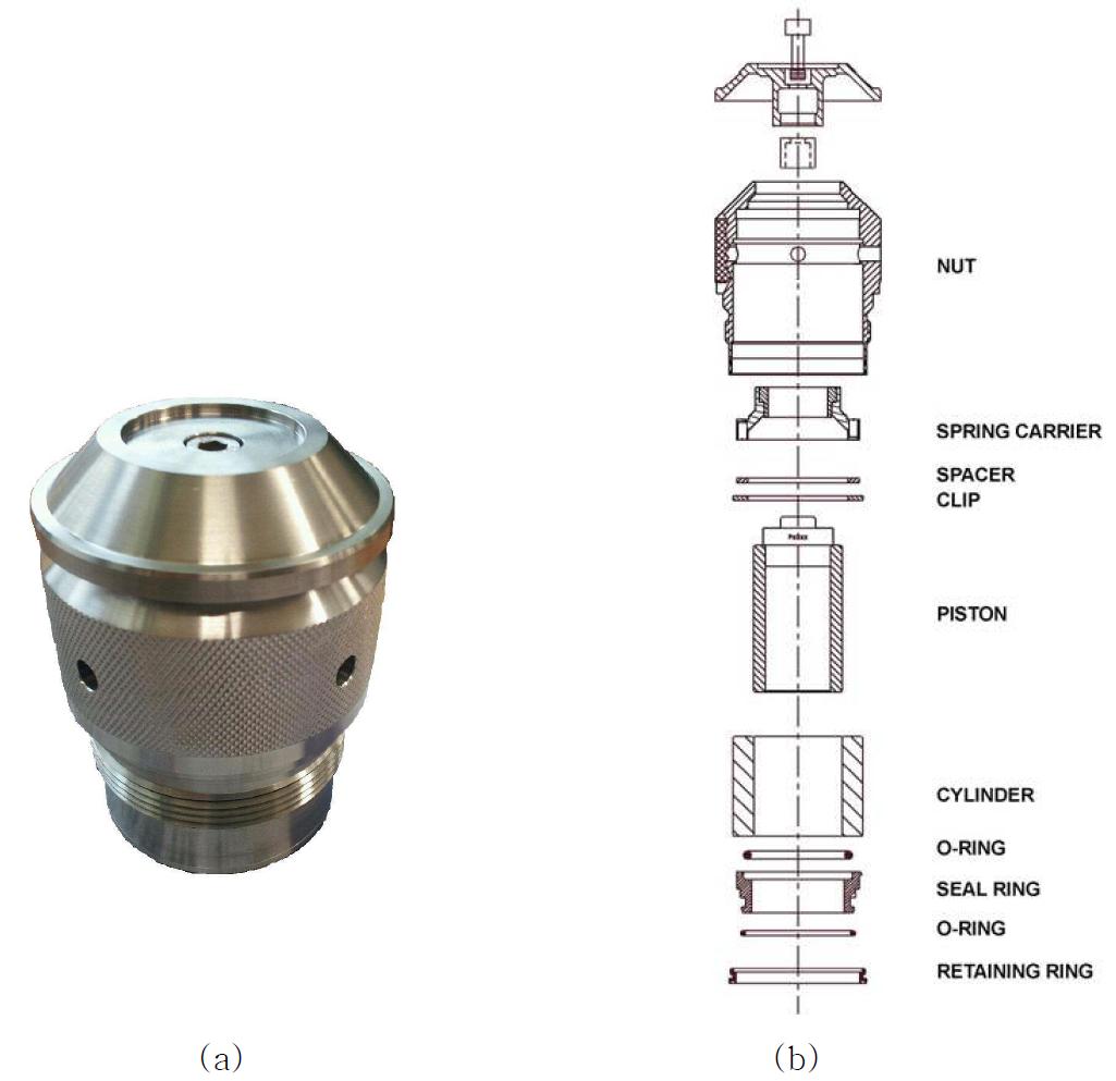 (a) The assembly and (b) cut-away view of the piston gauge.