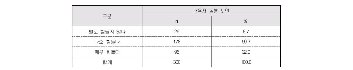 배우자 돌봄의 육체적･정신적 부양부담