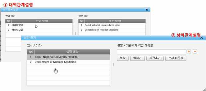 Interface for translation and hierarchical relations setup of Temporary Organization-Name Authority Records