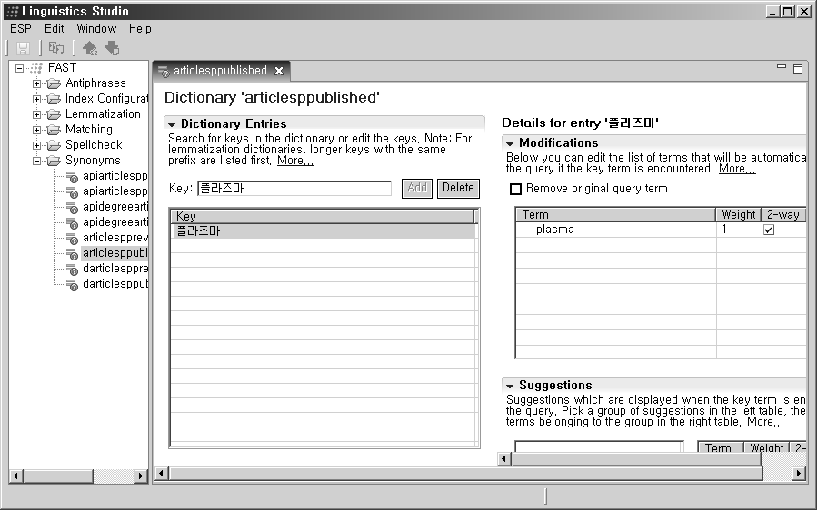 FAST Dictionary Manager(Synonyms, Languages etc)