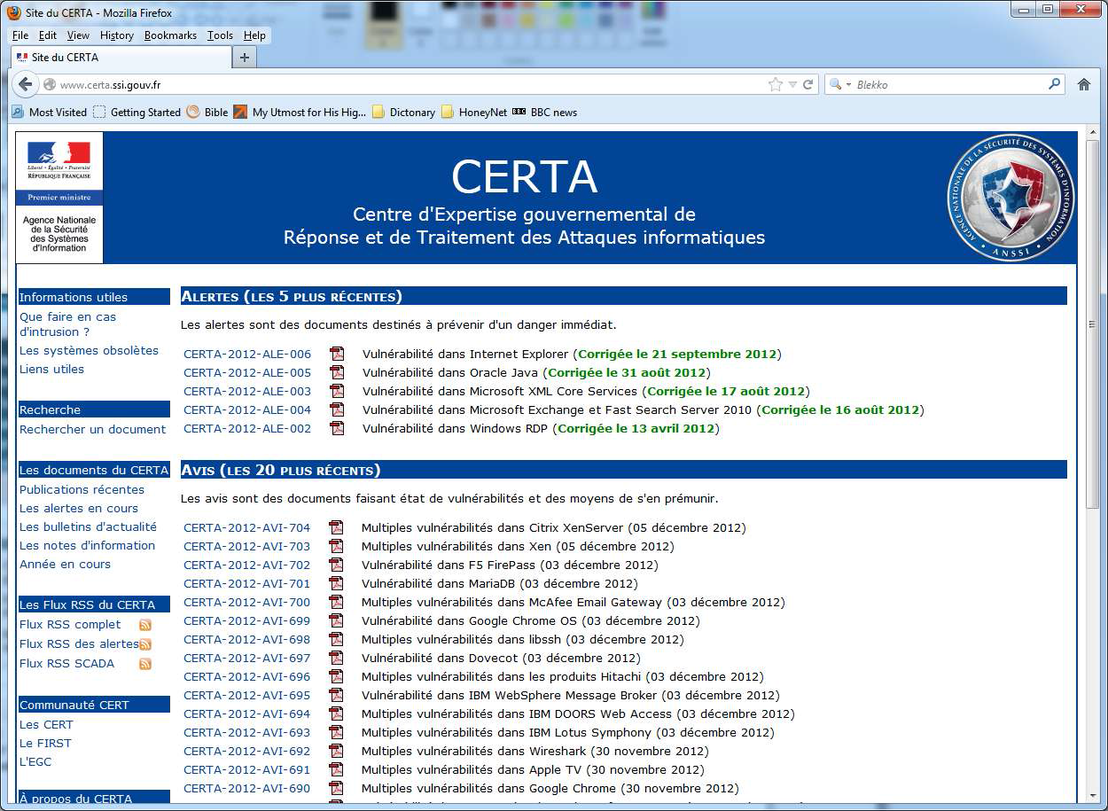 Homepage of CERTA