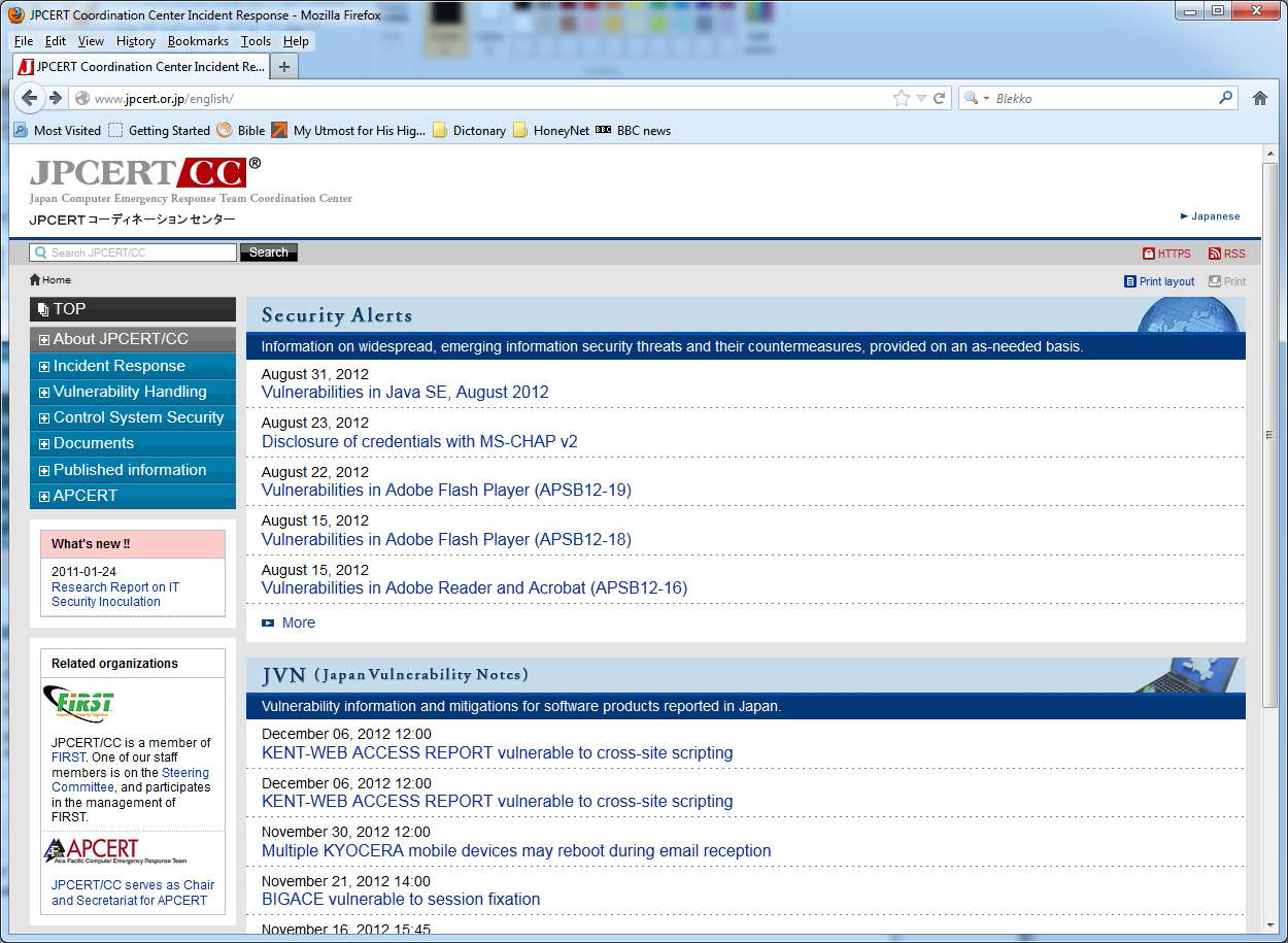 Homepage of JPCERT/CC