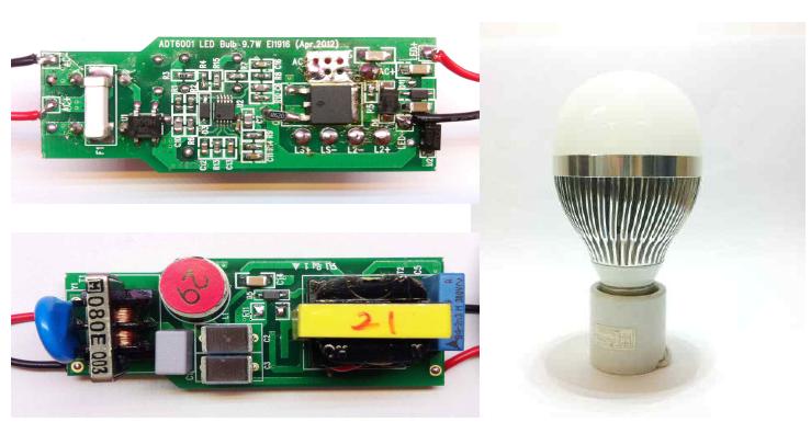 9.7W LED Bulb 형으로 제작된 구동장치 및 적용된 LED Bulb