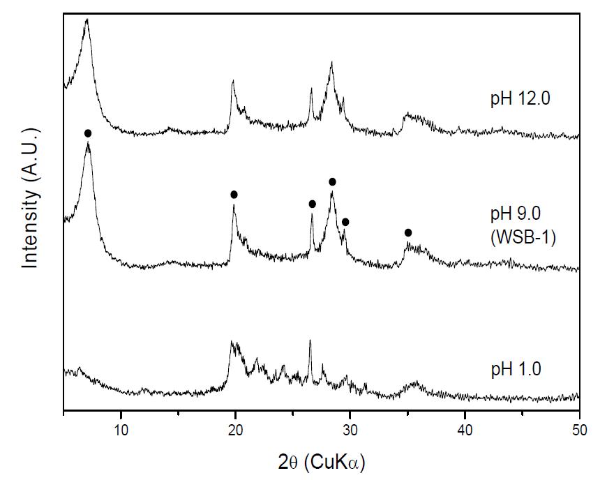 pH에 따른 WSC-1에서 XRD패턴