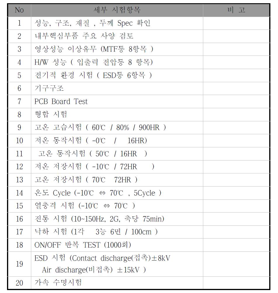 센서단품 신뢰성시험 항목서