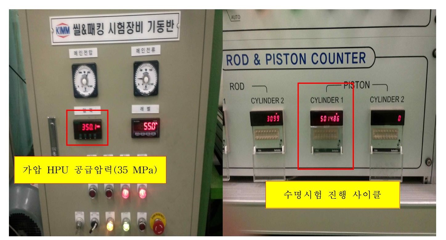 그림 53 수명시험 공급압력과 종료 사이클 사진