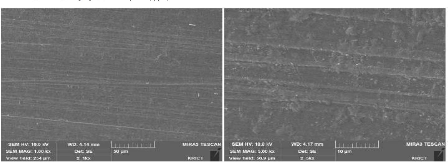 그림 65 개선 전 시료의 주사 전자현미경 관찰 결과결과(좌 : 1000배율, 우 : 5000 배율)