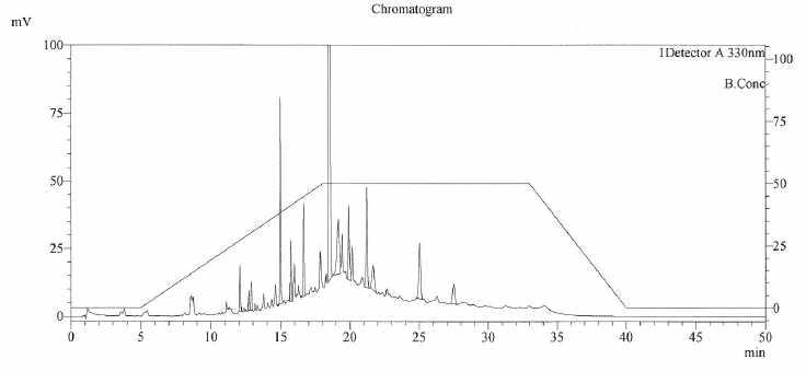 Peak 분리 전 칠엽수엽 추출물 HPLC 크로마토그램