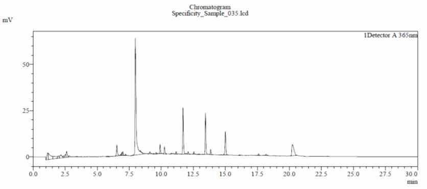 칠엽수엽(2.5mg/mL)의 HPLC 크로마토그램