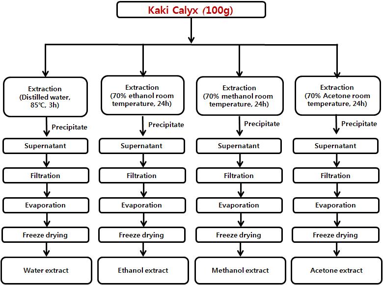 The procedure for extraction from Kaki Calyx.