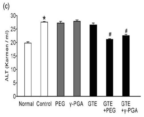 Fig. 4. The protective effect of GTE co-administered with a polymer onethanol-induced acute liver injury.