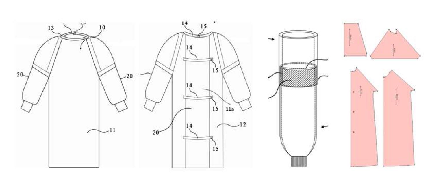 [Fig 15. 개발된 수술복 디자인 도식화 및 패턴 ]