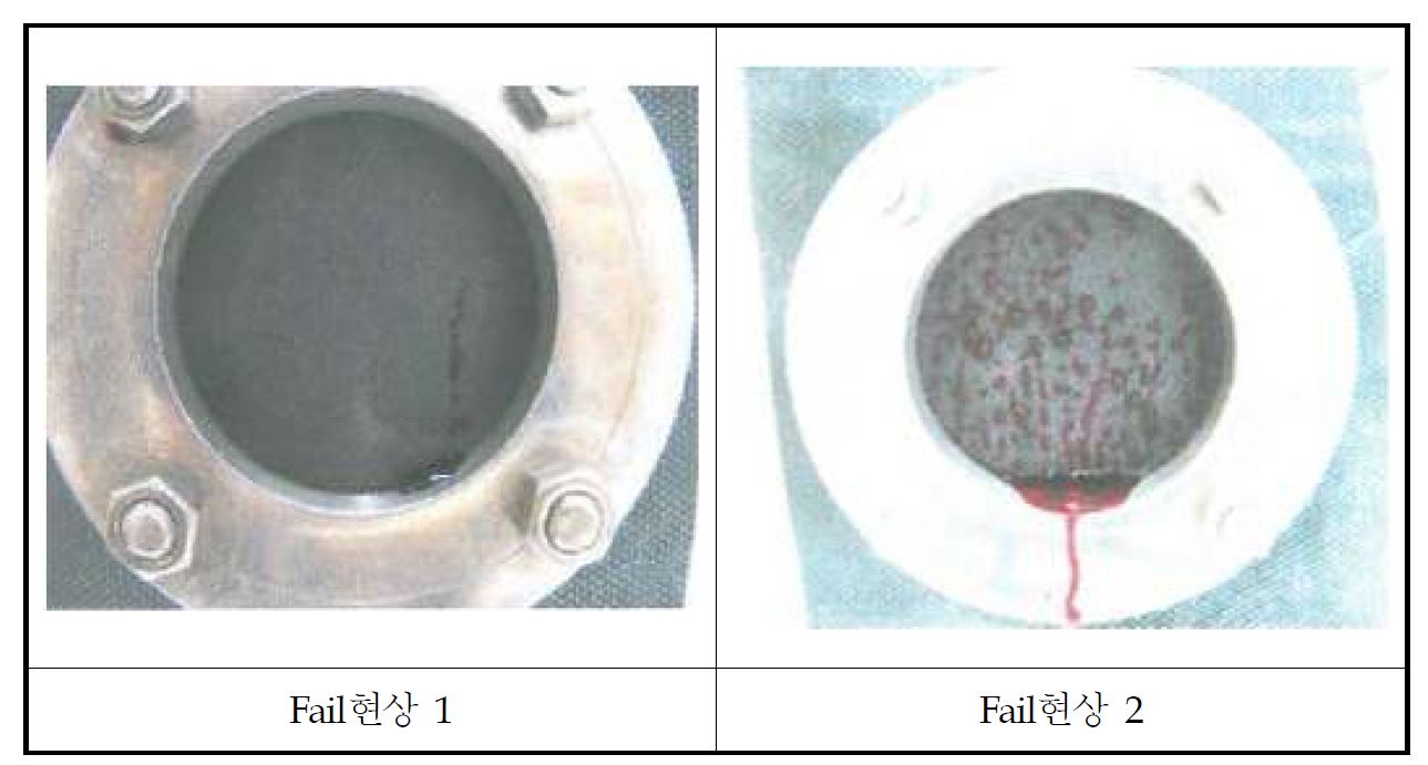 [Fig 20. 혈액 침투저항성 평가중 Fail현상]