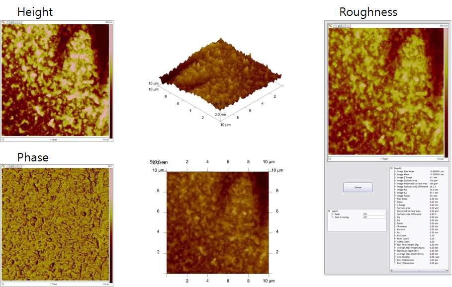 SUS 316L 금속중공사막에 perfluorsulfo polymer 10wt.% 코팅 후 AFM 분석