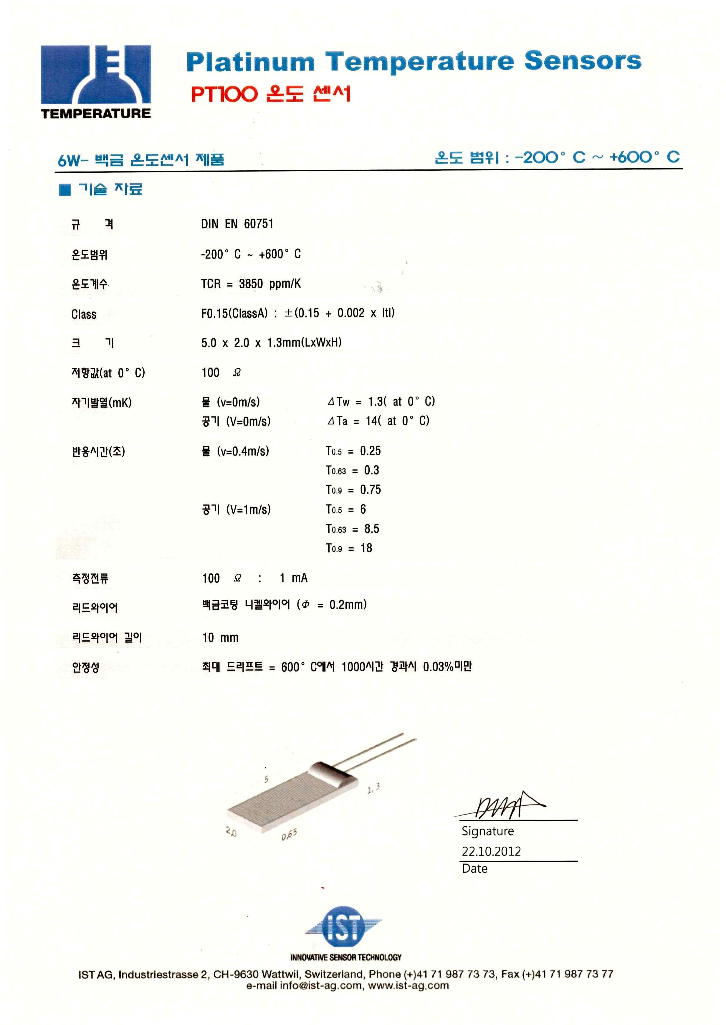 온도센서 Element 사양서 1