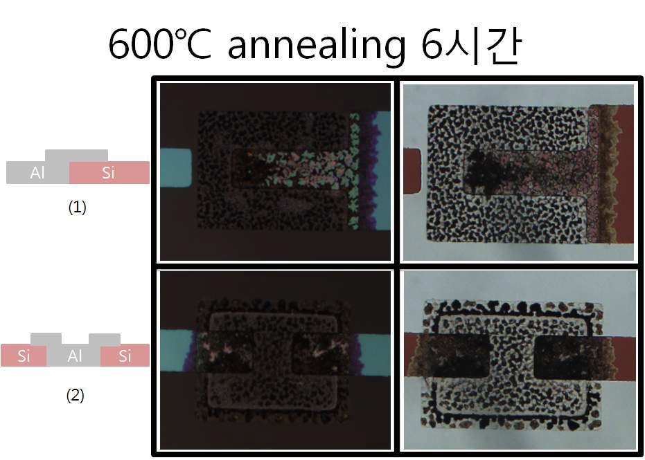 600℃에서 6시간 열처리한 소자 (1, 2번 구조)