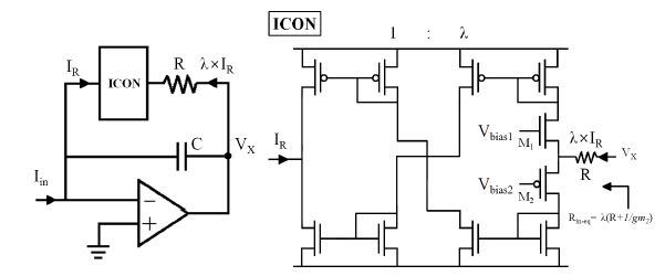 ICON을 이용한 집적형 전치 증폭기와 RC time constant 구현을 위한 ICON 회로