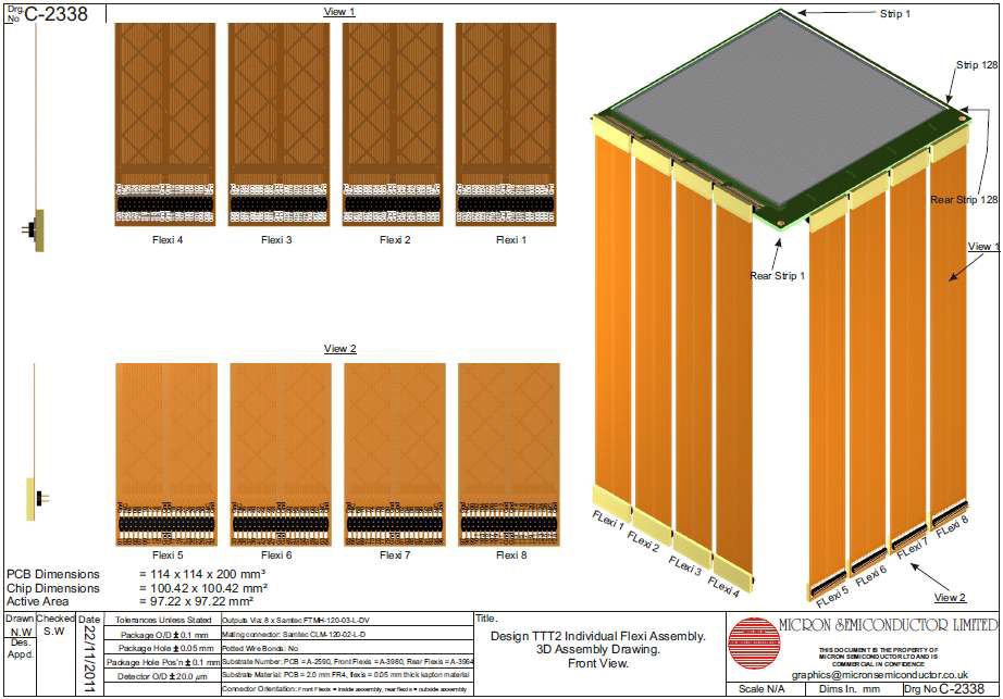 Kapton flexi 케이블과 DSSD 검출기 연결 모습