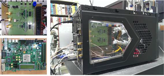 본 연구진이 제작한 ADC 보드와 이를 Vertex5 FPGA에 연결하여 PC에 장착한 디지털 신호획득 시스템