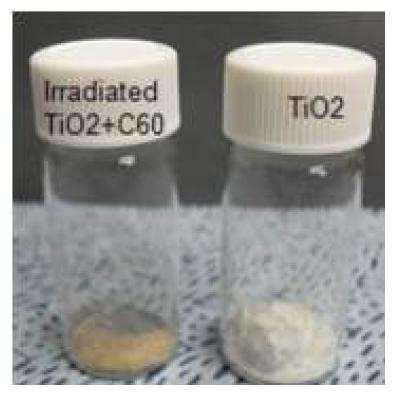 제조된 carboxilated C60/TiO2, TiO2 나노입자의 광학이미지