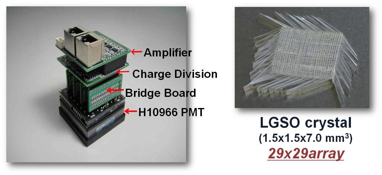 H10966A-100 블록 검출기 (좌), LGSO 섬광결정 (우)